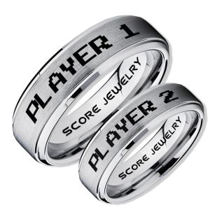 Gamer Rings, Couple Ring Set, Player 1 Player 2 Rings, Silver Gamer Wedding Rings, Silver Tungsten Gamer Wedding Bands, Silver Tungsten Rings, Silver Wedding Bands, Gamer Jewelry