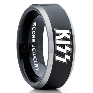 KISS Ring, KISS Jewelry, Black KISS Ring, Music Ring, Music Jewelry, Black Tungsten Ring, Black Wedding Ring, Black Wedding Band