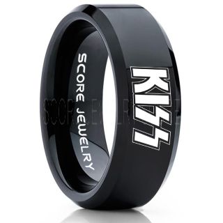 KISS Ring, KISS Jewelry, Black KISS Ring, Music Ring, Music Jewelry, Black Tungsten Ring, Black Wedding Ring, Black Wedding Band