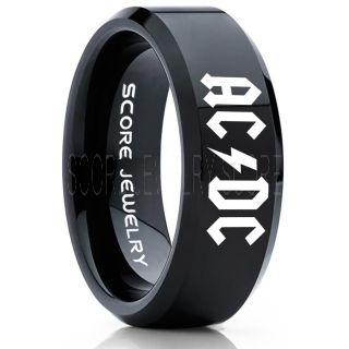 AC/DC Ring, AC/DC Jewelry, Music Ring, Music Jewelry, Black Tungsten Ring, Black Wedding Ring, Black Wedding Band
