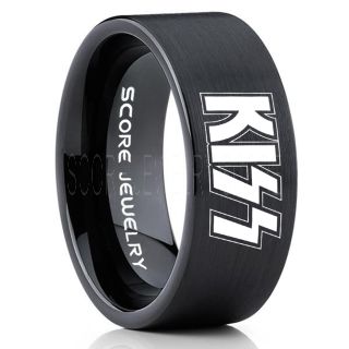 KISS Ring, KISS Jewelry, Black KISS Ring, Music Ring, Music Jewelry, Black Tungsten Ring, Black Wedding Ring, Black Wedding Band