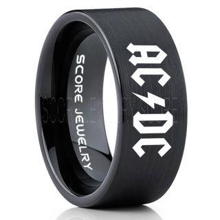 AC/DC Ring, AC/DC Jewelry, Music Ring, Music Jewelry, Black Tungsten Ring, Black Wedding Ring, Black Wedding Band