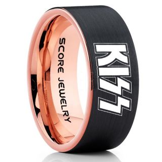 KISS Ring, KISS Jewelry, Black KISS Ring, Music Ring, Music Jewelry, Black Tungsten Ring, Black Wedding Ring, Black Wedding Band