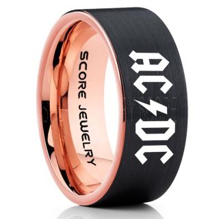 AC/DC Ring, 10mm AC/DC Jewelry, Music Ring, Music Jewelry, Black Tungsten Ring, Black Wedding Ring, Black Wedding Band