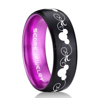 Mickey Mouse Ring Black Tungsten with Purple Anodized Interior Disney Ring
