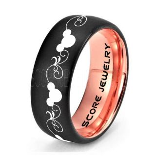 Mickey Mouse Ring Black Tungsten 14K Rose Gold Interior Disney Ring