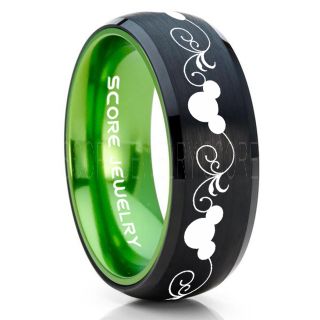 Mickey Mouse Ring Black Tungsten with Green Anodized Interior Disney Ring