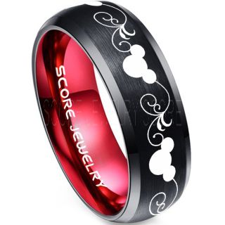 Mickey Mouse Ring Black Tungsten with Red Anodized Interior Disney Ring