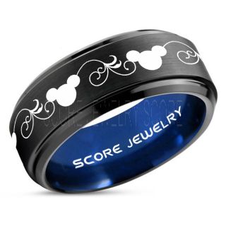 Mickey Mouse Ring Black Tungsten with Blue Interior Disney Ring
