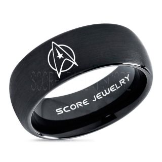 Star Trek Ring, Star Trek Jewelry, Star Trek Wedding Band, Star Trek Wedding Ring, 8mm Black Tungsten Ring