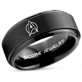 Star Trek Ring, Star Trek Jewelry, Star Trek Wedding Band, Star Trek Wedding Ring, 8mm Black Tungsten Ring