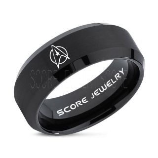 Star Trek Ring, Star Trek Jewelry, Star Trek Wedding Band, Star Trek Wedding Ring, 8mm Black Tungsten Ring