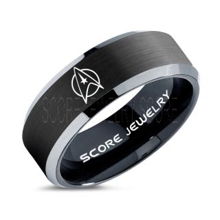 Star Trek Ring, Star Trek Jewelry, Star Trek Wedding Band, Star Trek Wedding Ring, 8mm Black Tungsten Ring