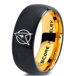 Star Trek Ring, Star Trek Jewelry, Star Trek Wedding Band, Star Trek Wedding Ring, 8mm Black Tungsten Ring