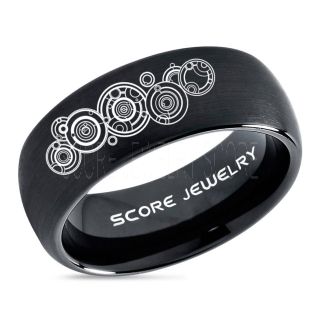 Doctor Who Ring, Gallifreyan Ring Doctor Who Jewelry, Doctor Who Wedding Band, Doctor Who Wedding Ring, 8mm Black Tungsten Ring