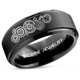 Doctor Who Ring, Gallifreyan Ring Doctor Who Jewelry, Doctor Who Wedding Band, Doctor Who Wedding Ring, 8mm Black Tungsten Ring
