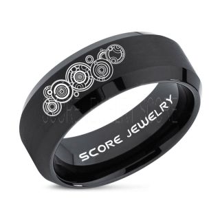 Doctor Who Ring, Gallifreyan Ring Doctor Who Jewelry, Doctor Who Wedding Band, Doctor Who Wedding Ring, 8mm Black Tungsten Ring