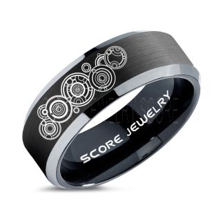 Doctor Who Ring, Gallifreyan Ring Doctor Who Jewelry, Doctor Who Wedding Band, Doctor Who Wedding Ring, 8mm Black Tungsten Ring