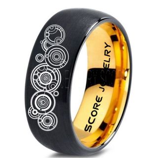 Doctor Who Ring, Gallifreyan Ring Doctor Who Jewelry, Doctor Who Wedding Band, Doctor Who Wedding Ring, 8mm Black Tungsten Ring