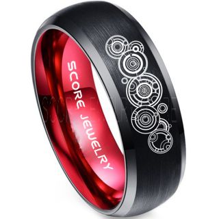Doctor Who Ring, Gallifreyan Ring Doctor Who Jewelry, Doctor Who Wedding Band, Doctor Who Wedding Ring, 8mm Black Tungsten Ring