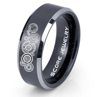 Doctor Who Ring, Gallifreyan Ring Doctor Who Jewelry, Doctor Who Wedding Band, Doctor Who Wedding Ring, 8mm Black Tungsten Ring
