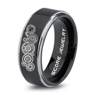 Doctor Who Ring, Gallifreyan Ring Doctor Who Jewelry, Doctor Who Wedding Band, Doctor Who Wedding Ring, 8mm Black Tungsten Ring