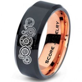 Doctor Who Ring, Gallifreyan Ring Doctor Who Jewelry, Doctor Who Wedding Band, Doctor Who Wedding Ring, 8mm Black Tungsten Ring