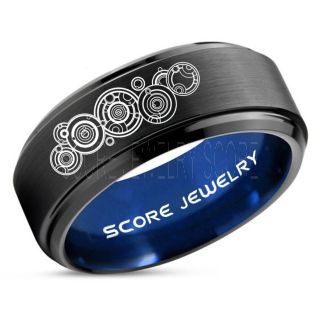 Doctor Who Ring, Gallifreyan Ring Doctor Who Jewelry, Doctor Who Wedding Band, Doctor Who Wedding Ring, 8mm Black Tungsten Ring