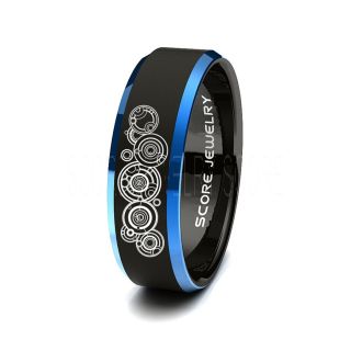 Doctor Who Ring, Gallifreyan Ring Doctor Who Jewelry, Doctor Who Wedding Band, Doctor Who Wedding Ring, 8mm Black Tungsten Ring