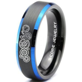 Doctor Who Ring, Gallifreyan Ring Doctor Who Jewelry, Doctor Who Wedding Band, Doctor Who Wedding Ring, 6mm Black Tungsten Ring