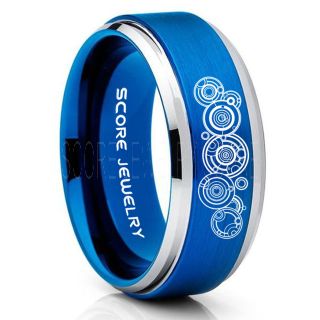 Doctor Who Ring, Gallifreyan Ring Doctor Who Jewelry, Doctor Who Wedding Band, Doctor Who Wedding Ring, 8mm Blue Tungsten Ring