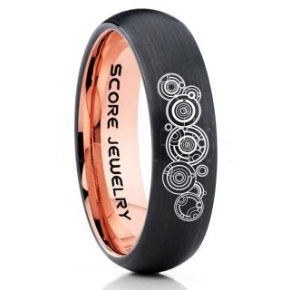 Doctor Who Ring, Gallifreyan Ring Doctor Who Jewelry, Doctor Who Wedding Band, Doctor Who Wedding Ring, 6mm Black Tungsten Ring