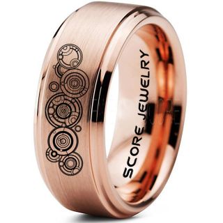 Doctor Who Ring, Gallifreyan Ring Doctor Who Jewelry, Doctor Who Wedding Band, Doctor Who Wedding Ring, 8mm Rose Gold Tungsten Ring