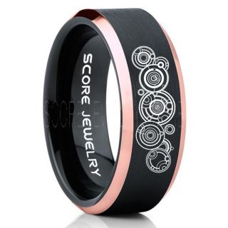 Doctor Who Ring, Gallifreyan Ring Doctor Who Jewelry, Doctor Who Wedding Band, Doctor Who Wedding Ring, 8mm Black Tungsten Ring