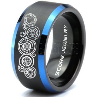 Doctor Who Ring, Gallifreyan Ring Doctor Who Jewelry, Doctor Who Wedding Band, Doctor Who Wedding Ring, 10mm Black Tungsten Ring