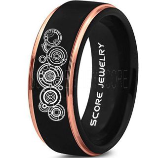 Doctor Who Ring, Gallifreyan Ring Doctor Who Jewelry, Doctor Who Wedding Band, Doctor Who Wedding Ring, 8mm Black Tungsten Ring