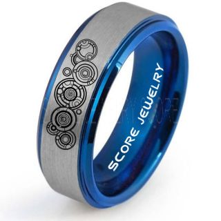 Doctor Who Ring, Gallifreyan Ring Doctor Who Jewelry, Doctor Who Wedding Band, Doctor Who Wedding Ring, 8mm Blue Tungsten Ring