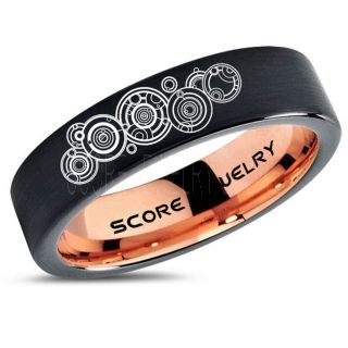 Doctor Who Ring, Gallifreyan Ring Doctor Who Jewelry, Doctor Who Wedding Band, Doctor Who Wedding Ring, 6mm Black Tungsten Ring