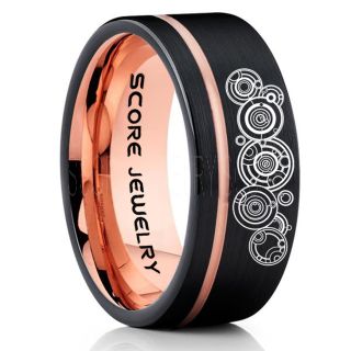 Doctor Who Ring, Gallifreyan Ring Doctor Who Jewelry, Doctor Who Wedding Band, Doctor Who Wedding Ring, 8mm Black Tungsten Ring