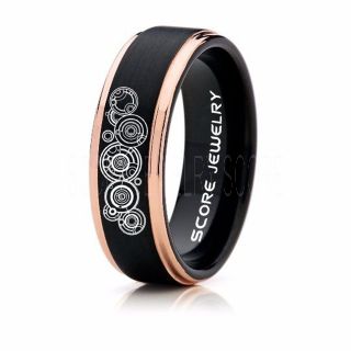Doctor Who Ring, Gallifreyan Ring Doctor Who Jewelry, Doctor Who Wedding Band, Doctor Who Wedding Ring, 8mm Black Tungsten Ring