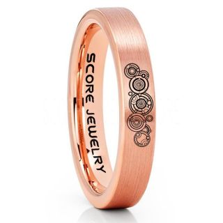 Doctor Who Ring, Gallifreyan Ring Doctor Who Jewelry, Doctor Who Wedding Band, Doctor Who Wedding Ring, 4mm 14K Rose Gold Tungsten Ring