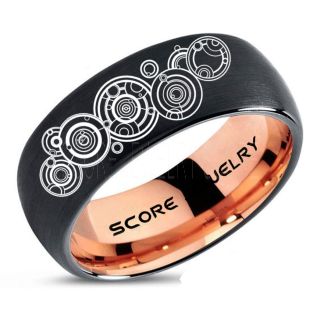Doctor Who Ring, Gallifreyan Ring Doctor Who Jewelry, Doctor Who Wedding Band, Doctor Who Wedding Ring, 8mm Black Tungsten Ring