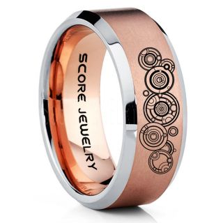 Doctor Who Ring, Gallifreyan Ring Doctor Who Jewelry, Doctor Who Wedding Band, Doctor Who Wedding Ring, 8mm 14K Rose Gold Tungsten Ring