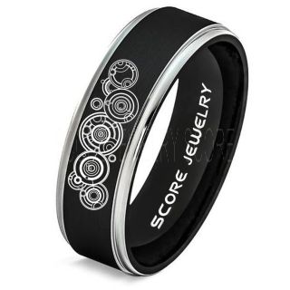 Doctor Who Ring, Gallifreyan Ring Doctor Who Jewelry, Doctor Who Wedding Band, Doctor Who Wedding Ring, 8mm Black Tungsten Ring