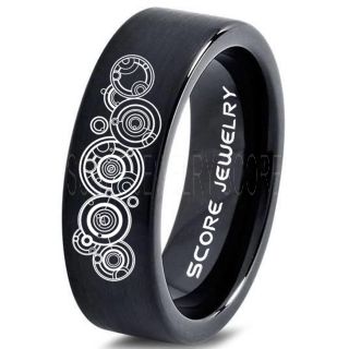 Doctor Who Ring, Gallifreyan Ring Doctor Who Jewelry, Doctor Who Wedding Band, Doctor Who Wedding Ring, 6mm Black Tungsten Ring