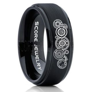 Doctor Who Ring, Gallifreyan Ring Doctor Who Jewelry, Doctor Who Wedding Band, Doctor Who Wedding Ring, 8mm Black Tungsten Ring