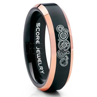 Doctor Who Ring, Gallifreyan Ring Doctor Who Jewelry, Doctor Who Wedding Band, Doctor Who Wedding Ring, 6mm Black Tungsten Ring