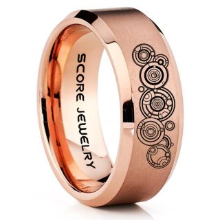 Doctor Who Ring, Gallifreyan Ring Doctor Who Jewelry, Doctor Who Wedding Band, Doctor Who Wedding Ring, 8mm 14K Rose Gold Tungsten Ring