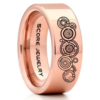 Doctor Who Ring, Gallifreyan Ring Doctor Who Jewelry, Doctor Who Wedding Band, Doctor Who Wedding Ring, 8mm 14K Rose Gold Tungsten Ring