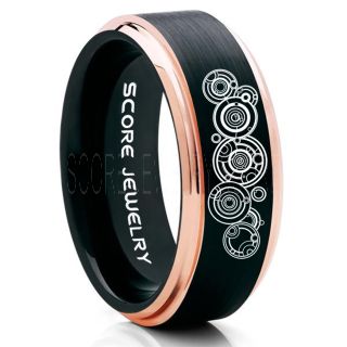 Doctor Who Ring, Gallifreyan Ring Doctor Who Jewelry, Doctor Who Wedding Band, Doctor Who Wedding Ring, 8mm Black Tungsten Ring